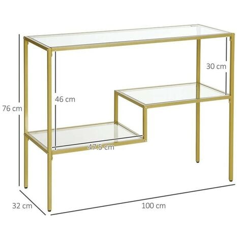 Il numero 1 del risparmio-CONSOLLE DA INGRESSO A 3 RIPIANI IN ACCIAIO E  VETRO TEMPERATO 100X32X76 CM ORO