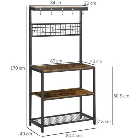 HOMCOM Mobile Cucina Moderno a 4 Ripiani con Cestino e Ganci in Legno e  Acciaio, 90x40x84.5cm, Quercia e Bianco