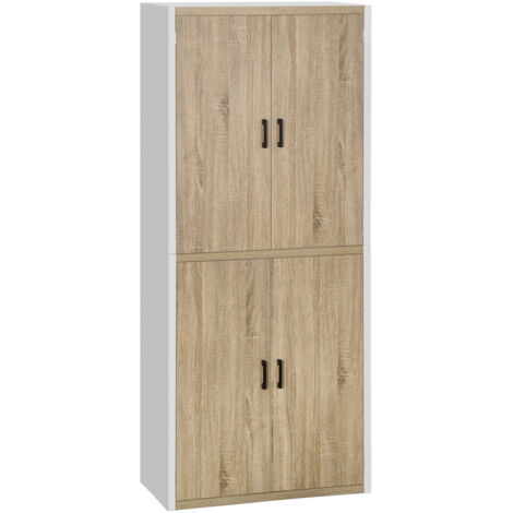DISPENSA CUCINA IN LEGNO 4 RIPIANI REGOLABILI 80X40X182CM COLOR LEGNO E BIANCO