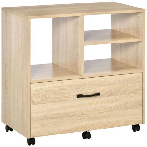 MOBILE MULTIUSO CON 5 RUOTE E RIPIANO REGOLABILE 77X40X73CM LEGNO NATURALE (1/5)