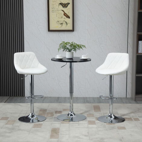 Baiyun Set Di 2 Sgabelli Da Bar Con Schienale - Altezza Regolabile 81-101 Cm, Base In Metallo, Sedile In Plastica, Poggiapiedi, Bianco, Portata 150 Kg