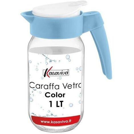 KIT SET 2 PZ CARAFFA IN VETRO TRASPARENTE CON TAPPO COLORATO E CAPIENZA DA 1  LT