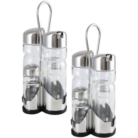 KIT SET 2 MAURY'S MENAGE DA TAVOLA 4PZ INOX SALE PEPE OLIO ACETO CON VERSATORE (1/2)