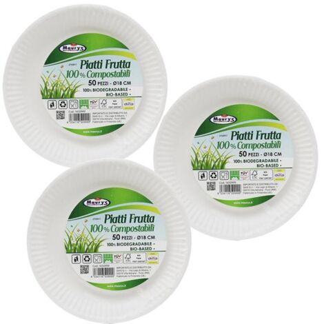 KIT SET 3 PZ MAURY'S PIATTI 50 PZ FRUTTA 18 CM COMPOSTABILI BIODEGRADABILI