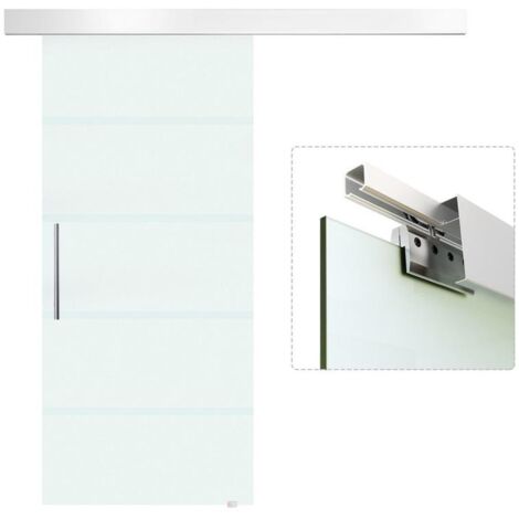 PORTA SCORREVOLE IN VETRO SATINATO CON STRISCE TRASPARENTI A BINARIO 90X205CM (1/5)