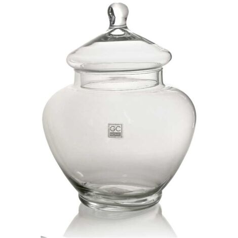 VASO POUTICHE DECORATIVO IN VETRO CON COPERCHIO 21 X 27 CM