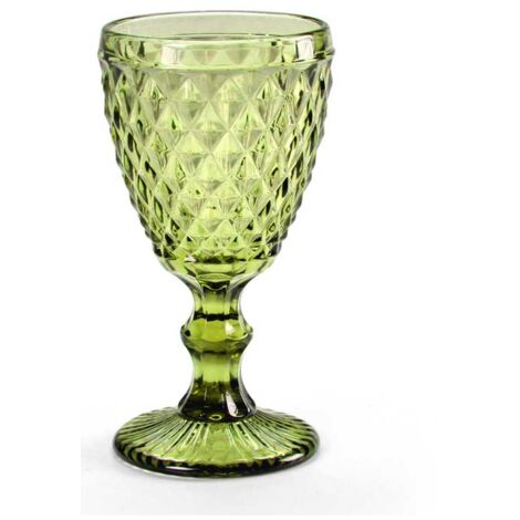 SET 6 CALICI DIAMANTE REALIZZATI IN VETRO PER VINO DA 210 CC COLORE VERDE