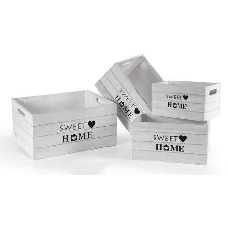 SET 4 CASSETTE DECORATIVE SWEET HOME IN LEGNO BIANCO STILE SHABBY
