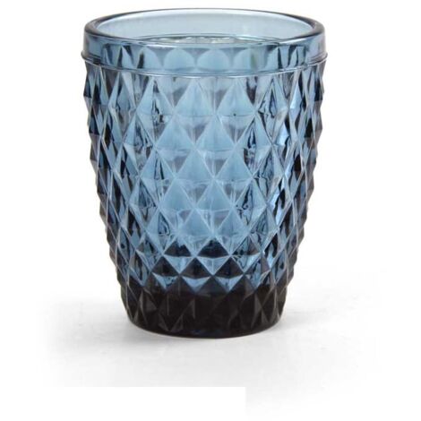 BICCHIERE DIAMANTE REALIZZATO IN VETRO PER ACQUA DA 250 CC COLORE BLU