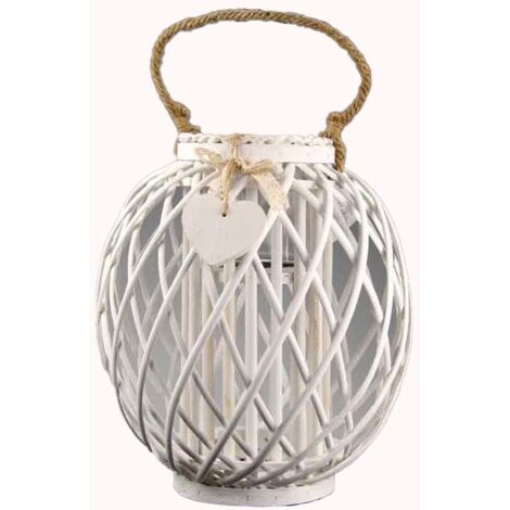 LANTERNA PORTA CANDELA BIANCA INTRECCIO BAMBU 16X 35CM