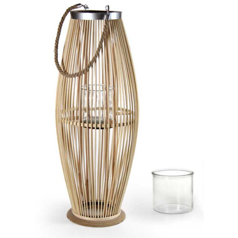 LANTERNA IN VIMINI CON MANICO 29X29X59CM IN COLORE LEGNO NATURALE
