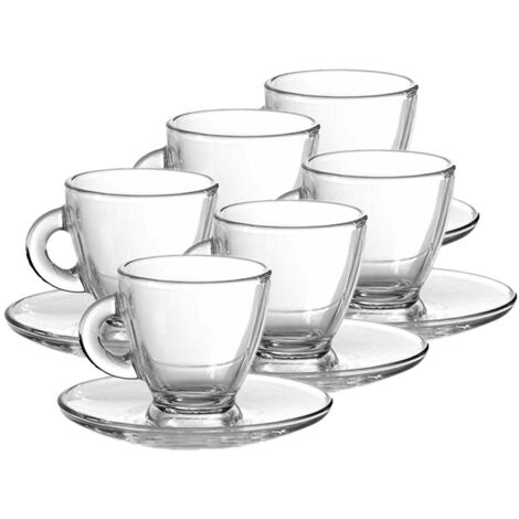 SET DI 6 TAZZINE DA CAFFÈ CON PIATTINO DA 95CC IN VETRO TRASPARENTE