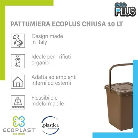 PATTUMIERA DA 10 LITRI CHIUSA CON COPERCHIO MARRONE