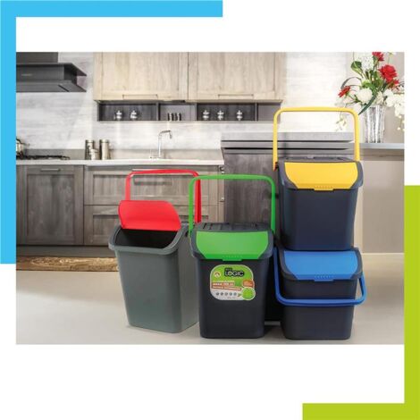 SUSTANIA Set Di 2 Pattumiere 50L Argento/Nero Con Coperchio Scorrevole – 25L Cad. Per Raccolta Differenziata, Made In EU
