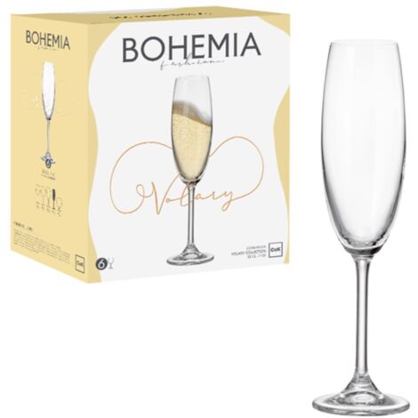 BOHEMIA SET DI 6 CALICI FLUTE IN VETRO DA 22CL