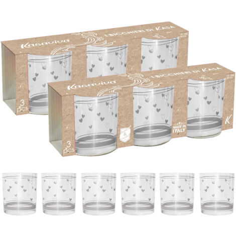 AVIO SET 6 BICCHIERI PER ACQUA CON DESIGN A CUORICINI TORTORA
