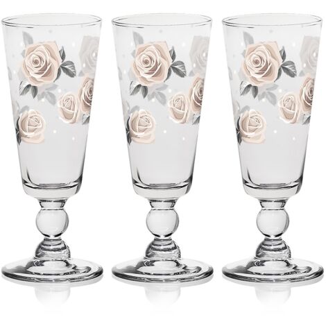DARLING ROSE TRIS DI FLUTE DA 750 CC IN VETRO CON DECORO A ROSE