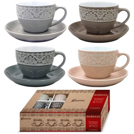 MAURY'S MARRIAGE SET 4 TAZZE DA TE' 200CC CON PIATTINO MULTICOLORE
