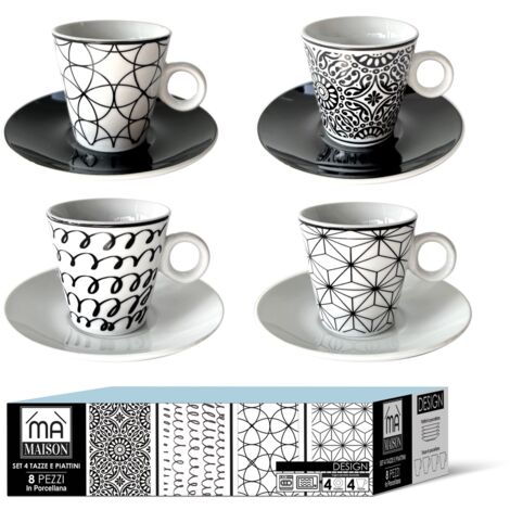 MAURY'S SET DA 4 TAZZE DA THE LINEA DESIGN IN PORCELLANA CON PIATTINO