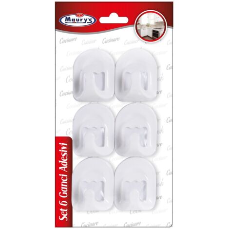 MAURY'S SET 6 GANCI ADESIVI IN COLORE BIANCO