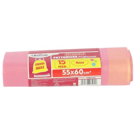 MAURY'S SACCHETTI PATTUMIERA 55X60 CONFEZIONE 15PZ ROSA CON LEGACCIO