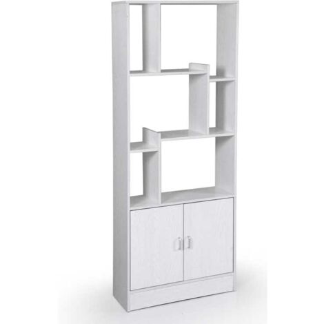 ERMES LIBRERIA IN LEGNO 70 X 24 X 170 CM COLORE BIANCO CON 2 ANTE E VANI