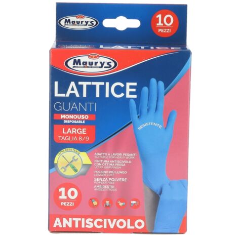 MAURY'S GUANTI IN LATTICE DA LAVORO ANTISCIVOLO CONFEZIONE DA 10PZ TG L (1/5)