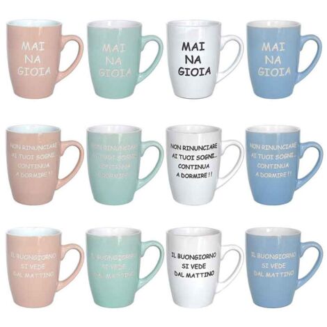 MAURY'S SET DI 4 TAZZE MUG DA 350CC LINEA SCRIPT IN COLORE E SCRITTA ASSORTITA