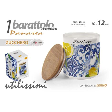 PANAREA BARATTOLO IN CERAMICA PER ZUCCHERO CON TAPPO IN LEGNO 10X12 CM