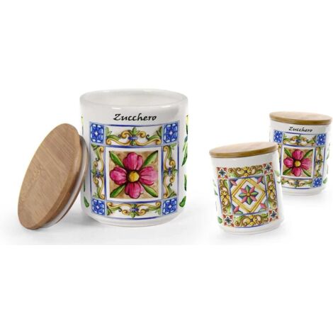 MAURY'S TERRA E SOLE TRIS BARATTOLI SALE.ZUCCHERO E CAFFÈ IN CERAMICA 10 X 12 CM