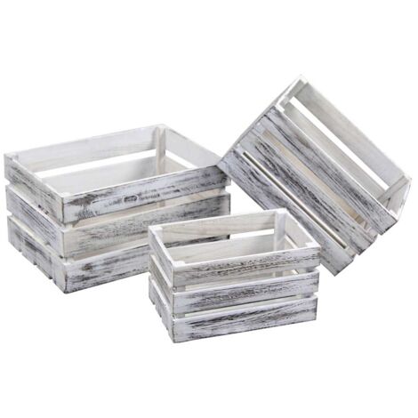 MAURY'S SET 3 CASSETTE DA ARREDO IN LEGNO BIANCO ANTICATO 15/18/20 (1/2)