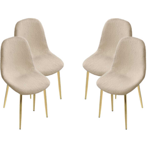 Maury's Set 4 Sedie Imbottite Teddy In Tessuto Con Gambe Oro - 44x48x88 Cm - Colore Bianco - 5