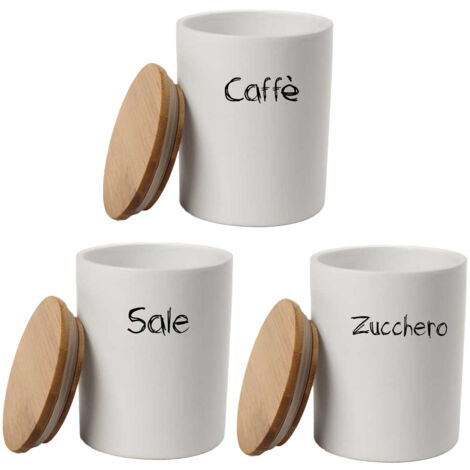 MAURY'S TRIS BARATTOLI PER ZUCCHERO TONDI 10X13 CM CON TOP IN LEGNO E CHIUSURA ERMETICA AD INCASTRO
