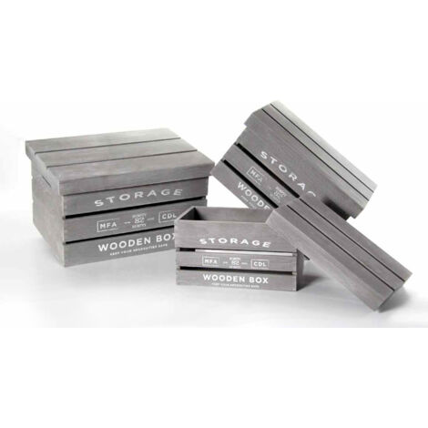MAURY'S SET 3 CASSETTE IN LEGNO GRIGIO CON COPERCHIO IN MISURE DIFFERENTI