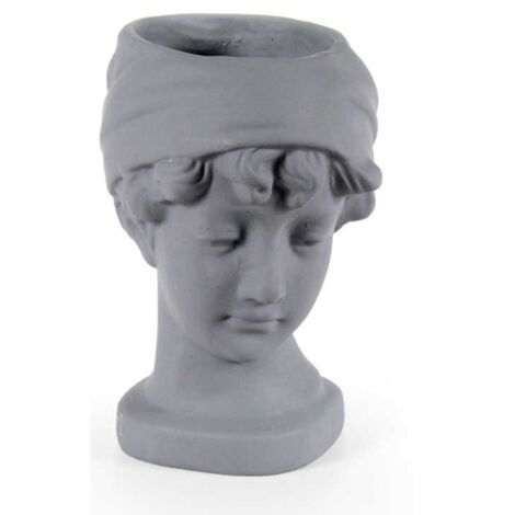VASO PORTA PIANTE DESIGN TESTA DI DONNA BASE TONDA 25X18X29 CM GRIGIO