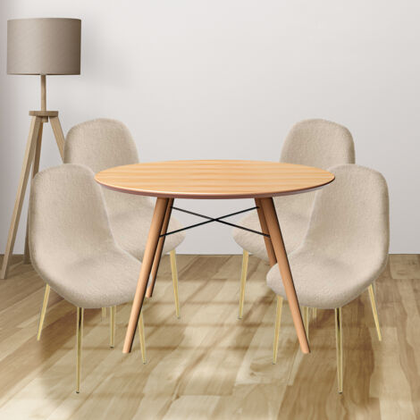 Set Di 4 Sedie Da Pranzo In Ecopelle Beige MSOBAIW | Stile Mid-century Modern, Gambe In Metallo, Imbottite, Supporto Fino A 136 Kg, Per Sala Da Pranzo E Soggiorno