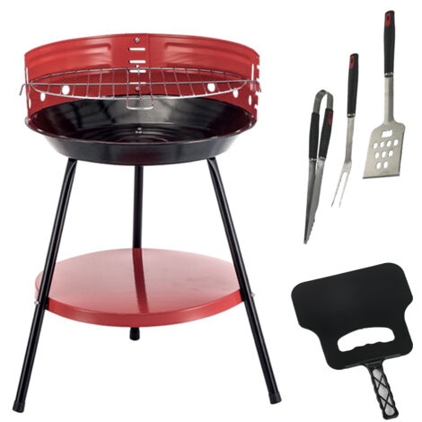 MAURY'S SET BARBECUE TONDO 4 POSIZIONI 36X55H CM + VENTAGLIO DA 32 CM + GRILL SET 3 UTENSILI 43 CM