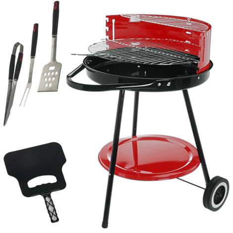 MAURY'S SET BARBECUE TONDO 4 POSIZIONI 55X72H CM + VENTAGLIO DA 32 CM + GRILL SET 3 UTENSILI 43 CM