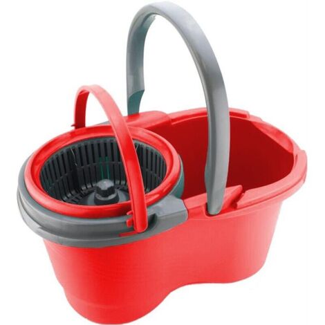 Mocio Rotante Con Secchio M16, Sistema A Doppia Vasca Acqua Pulita E Sporca, Testa 360° Per Legno E Marmo, Grigio