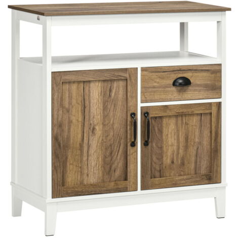 MOBILE DA CUCINA IN STILE RUSTICO CON ARMADIETTI E CASSETTO 76.6X 35X 81.5 CM BIANCO E MARRONE (1/5)