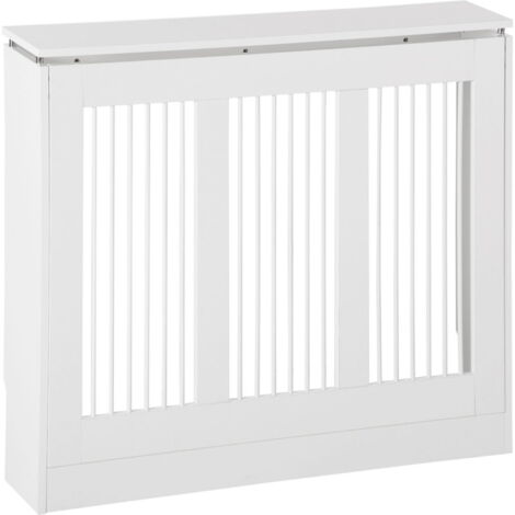 COPRI TERMOSIFONE MODERNO ED ELEGANTE A DOGHE PER LA CASA IN MDF E ACCIAIO 90X18X84 CM BIANCO