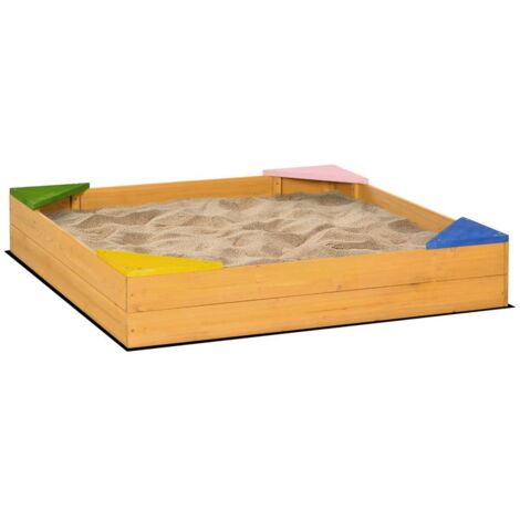 SABBIERA PER BAMBINI IN LEGNO DI ABETE CON DESIGN SENZA FONDO 109X109X20CM