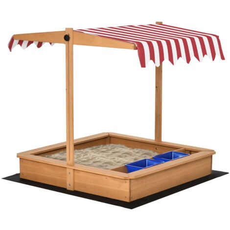 SABBIERA IN LEGNO CON TETTUCCIO REGOLABILE SEDUTE E VASCHETTE 107X107X110CM
