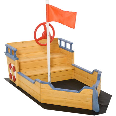 SABBIERA PER BAMBINI IN LEGNO A FORMA DI NAVE PIRATA CON VANO 158X78X45CM