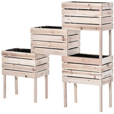 LETTO PER ORTO RIALZATO CON 4 VASI PORTAPIANTE DA 50X30X60CM, FIORIERA DA ESTERNO IN LEGNO COLORE NATURALE