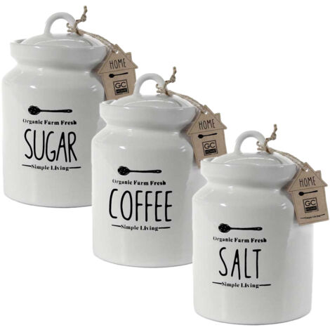Tris di barattoli in ceramica per sale, zucchero e caffè – Regalando