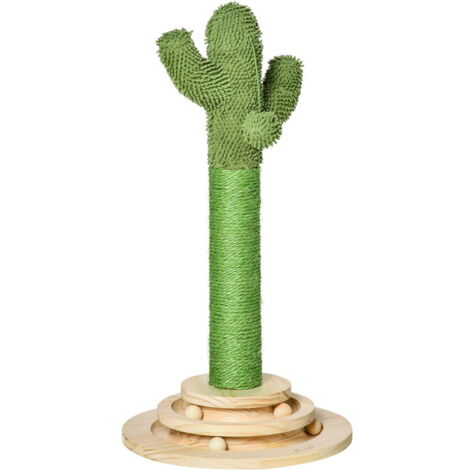 ALBERO TIRAGRAFFI A CACTUS PER GATTI, CORDA SISAL E BASE CON PALLINE IN LEGNO, 32X32X60CM (1/5)