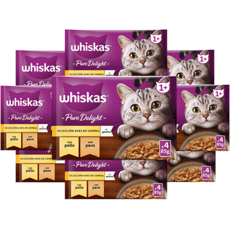 WHISKAS PURE DELIGHT CARNE IN GELATINA 13 CONFEZIONI 4 BUSTINE DA 85G 52 BUSTINE TOTALI 2 GUSTO POLLO 2 GUSTO TACCHINO (1/5)