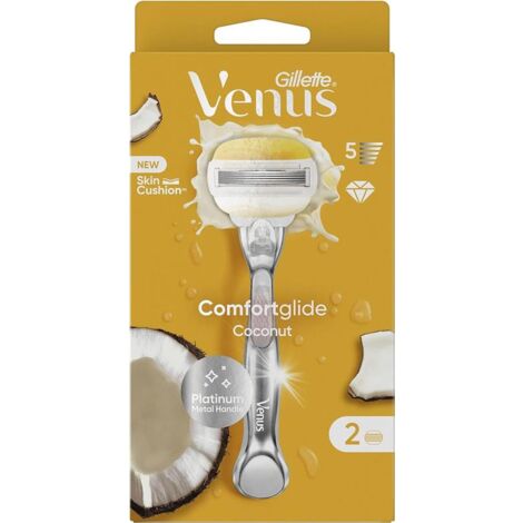 GILLETTE VENUS COMFORTGLIDE RASOIO DONNA COCCO PLUS OLAZ 2 LAME RICAMBIO (DA 5 LAME) E 1 MANICO (1/4)