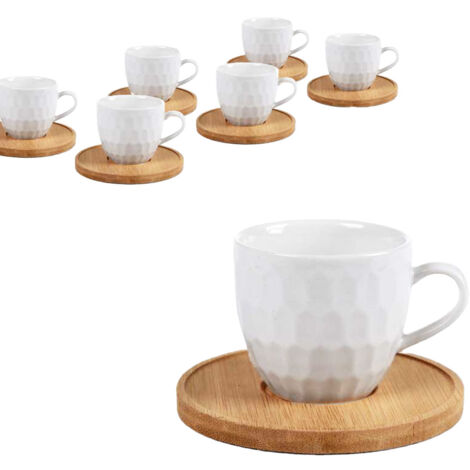 SET 6 TAZZINE DA CAFFÈ CON PIATTINO IN LEGNO